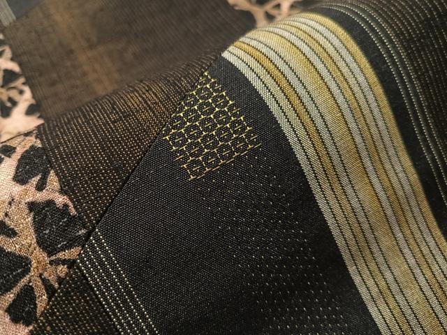 平和屋着物●両面　全通柄袋帯　紬地　絞り　切嵌　変わり市松文様　正絹　逸品　CABJ0511vp