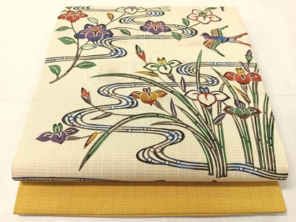 平和屋着物●九寸開き名古屋帯　紅型　流水花鳥文　正絹　逸品　CABJ0512vp