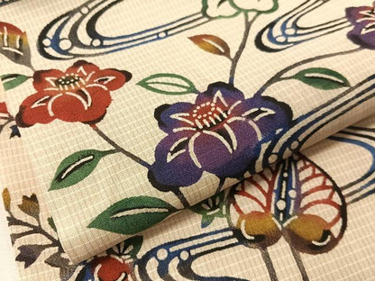 平和屋着物●九寸開き名古屋帯　紅型　流水花鳥文　正絹　逸品　CABJ0512vp