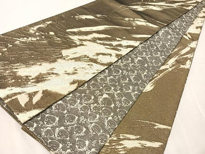 平和屋着物●両面　全通柄袋帯　作家物　大西織物謹製　光　お多福　金銀糸　長尺　反端付き　正絹　逸品　未使用　CABJ0513vp