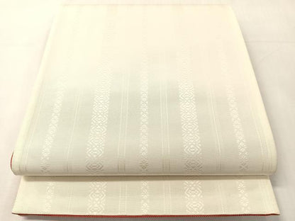 平和屋着物●本場筑前博多織　両面　全通柄京袋帯　献上　白色　正絹　逸品　CABJ0514vp