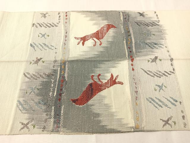 平和屋着物●八寸名古屋帯　紬地　横段抽象文　正絹　逸品　CABJ0515vp
