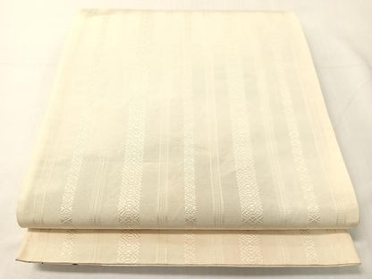 平和屋着物●本場筑前博多織　両面　六通柄京袋帯　市松麻の葉文　献上　生成り色　正絹　逸品　CABJ0516vp