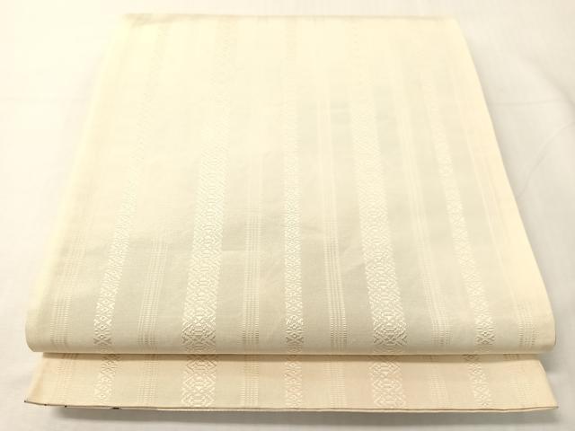 平和屋着物●本場筑前博多織　両面　六通柄京袋帯　市松麻の葉文　献上　生成り色　正絹　逸品　CABJ0516vp
