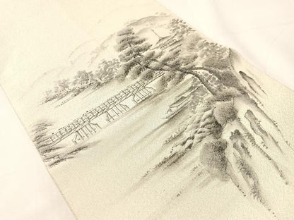 平和屋着物●六通柄袋帯　作家物　手描き　綴れ　京の景　嵐山　銀糸　正絹　逸品　CABJ0517vp