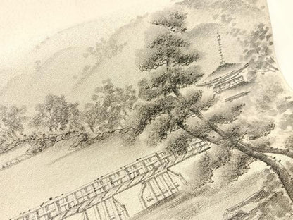 平和屋着物●六通柄袋帯　作家物　手描き　綴れ　京の景　嵐山　銀糸　正絹　逸品　CABJ0517vp