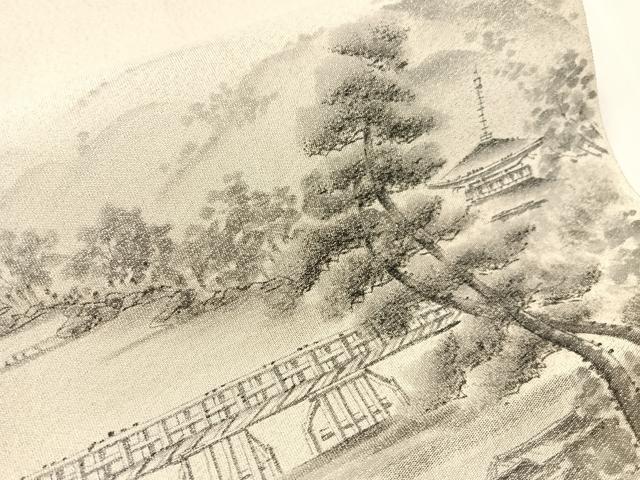 平和屋着物●六通柄袋帯　作家物　手描き　綴れ　京の景　嵐山　銀糸　正絹　逸品　CABJ0517vp