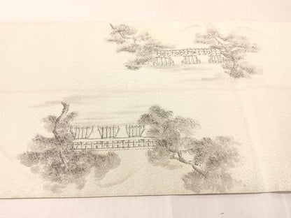 平和屋着物●六通柄袋帯　作家物　手描き　綴れ　京の景　嵐山　銀糸　正絹　逸品　CABJ0517vp