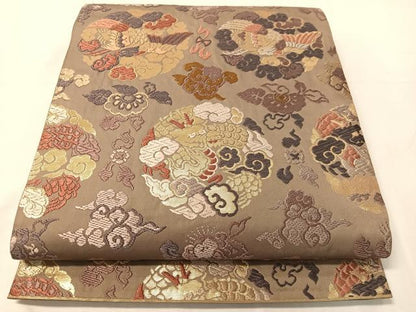 平和屋着物●六通柄袋帯　唐織　雲龍丸文　金糸　正絹　逸品　CABJ0520vp