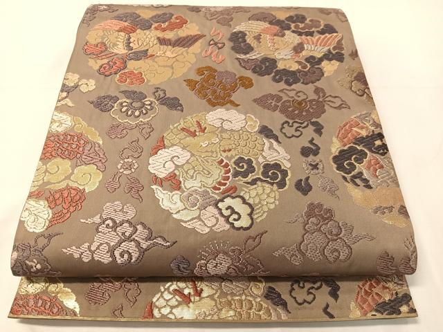 平和屋着物●六通柄袋帯　唐織　雲龍丸文　金糸　正絹　逸品　CABJ0520vp