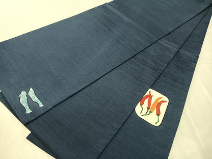平和屋着物●太鼓柄袋帯　紬地　型染め　成り物　正絹　逸品　CABJ0521vp