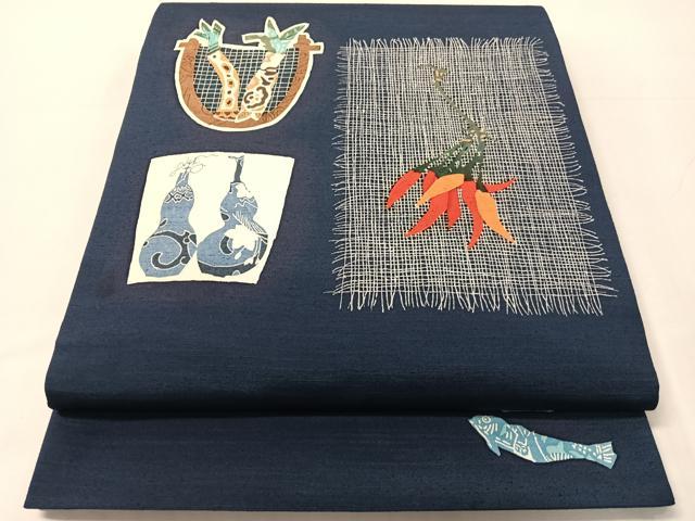 平和屋着物●太鼓柄袋帯　紬地　型染め　成り物　正絹　逸品　CABJ0521vp