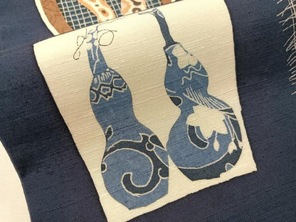 平和屋着物●太鼓柄袋帯　紬地　型染め　成り物　正絹　逸品　CABJ0521vp