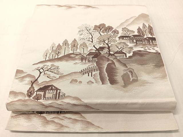 平和屋着物●本場筑前博多織　八寸名古屋帯　風景文　献上　正絹　逸品　未使用　CABJ0522vp