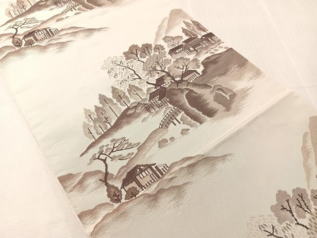 平和屋着物●本場筑前博多織　八寸名古屋帯　風景文　献上　正絹　逸品　未使用　CABJ0522vp