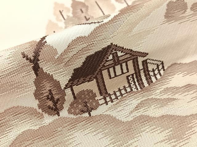 平和屋着物●本場筑前博多織　八寸名古屋帯　風景文　献上　正絹　逸品　未使用　CABJ0522vp
