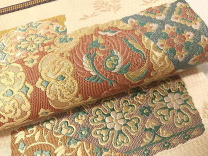 平和屋着物●六通柄袋帯　あけぼの繭　菱絢錦　金糸　正絹　逸品　CABJ0524vp