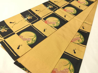 平和屋着物●六通柄袋帯　市松　成り物　正絹　逸品　CABJ0526vp
