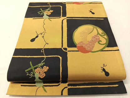 平和屋着物●六通柄袋帯　市松　成り物　正絹　逸品　CABJ0526vp