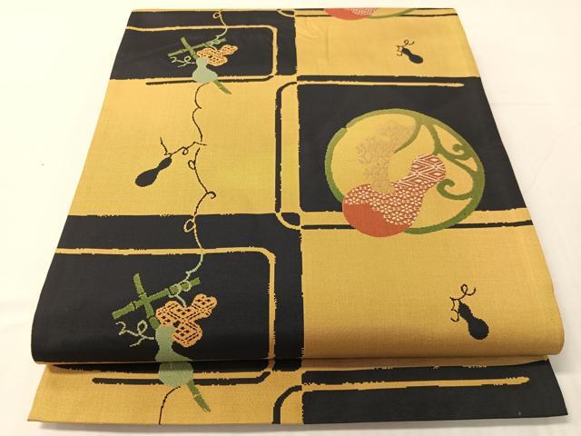 平和屋着物●六通柄袋帯　市松　成り物　正絹　逸品　CABJ0526vp