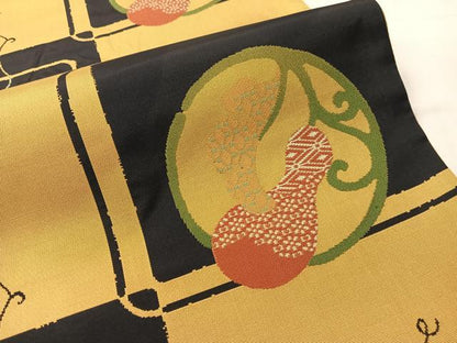 平和屋着物●六通柄袋帯　市松　成り物　正絹　逸品　CABJ0526vp