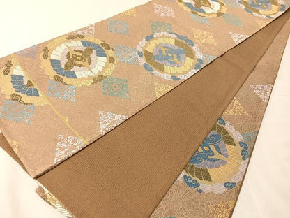 平和屋着物●六通柄袋帯　唐織　双鳥丸文　金糸　正絹　逸品　CABJ0527vp