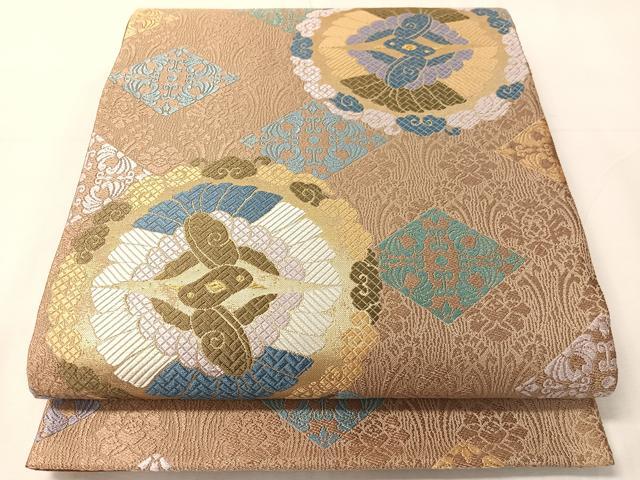 平和屋着物●六通柄袋帯　唐織　双鳥丸文　金糸　正絹　逸品　CABJ0527vp