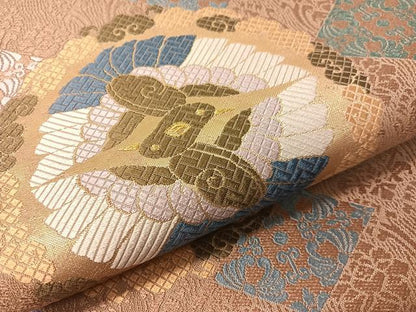 平和屋着物●六通柄袋帯　唐織　双鳥丸文　金糸　正絹　逸品　CABJ0527vp