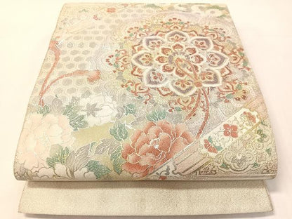 平和屋着物●太鼓柄袋帯　綴れ　鏡裏花文　金銀彩　正絹　逸品　CABJ0530vp