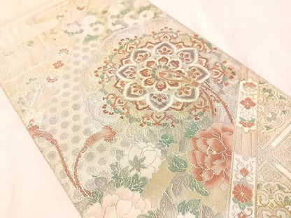 平和屋着物●太鼓柄袋帯　綴れ　鏡裏花文　金銀彩　正絹　逸品　CABJ0530vp