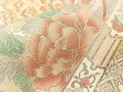 平和屋着物●太鼓柄袋帯　綴れ　鏡裏花文　金銀彩　正絹　逸品　CABJ0530vp