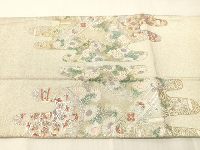 平和屋着物●太鼓柄袋帯　綴れ　鏡裏花文　金銀彩　正絹　逸品　CABJ0530vp