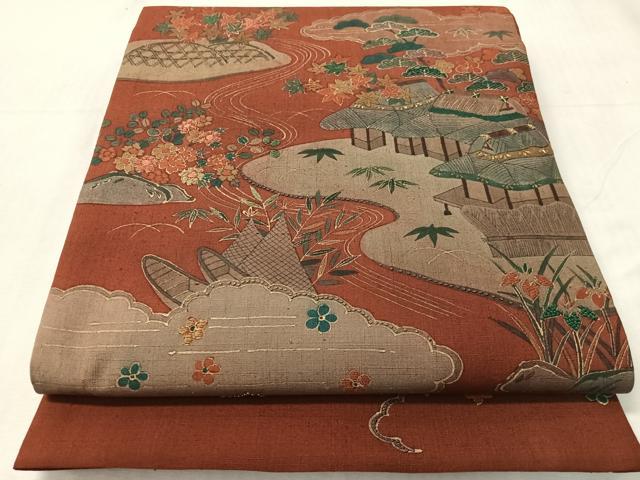 平和屋着物●中国三大刺繍　相良刺繍　太鼓柄袋帯　紬地　御所解文　金彩　正絹　逸品　CABJ0531vp
