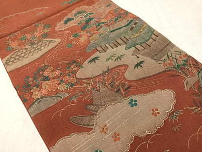 平和屋着物●中国三大刺繍　相良刺繍　太鼓柄袋帯　紬地　御所解文　金彩　正絹　逸品　CABJ0531vp