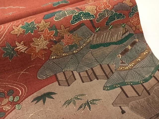 平和屋着物●中国三大刺繍　相良刺繍　太鼓柄袋帯　紬地　御所解文　金彩　正絹　逸品　CABJ0531vp