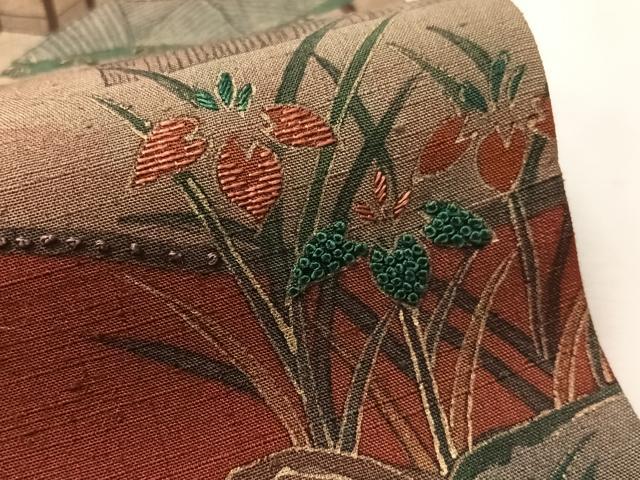 平和屋着物●中国三大刺繍　相良刺繍　太鼓柄袋帯　紬地　御所解文　金彩　正絹　逸品　CABJ0531vp