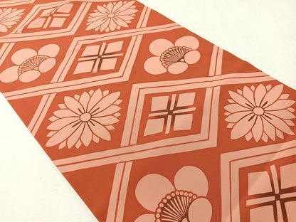 平和屋着物●塩瀬　九寸開き名古屋帯　型染め　菱吉祥花文　正絹　逸品　CABJ0532vp
