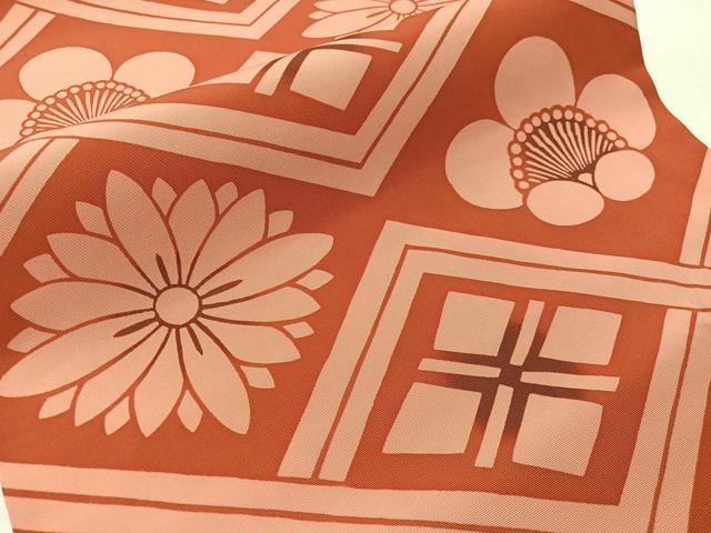 平和屋着物●塩瀬　九寸開き名古屋帯　型染め　菱吉祥花文　正絹　逸品　CABJ0532vp