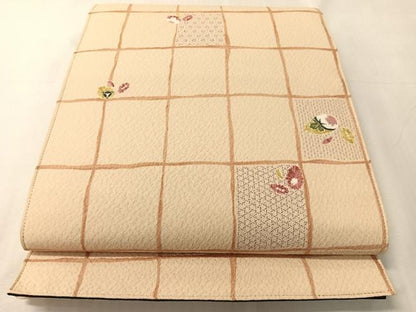 平和屋着物●全通柄袋帯　格子花文　長尺　CABJ0535vp