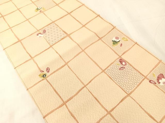 平和屋着物●全通柄袋帯　格子花文　長尺　CABJ0535vp