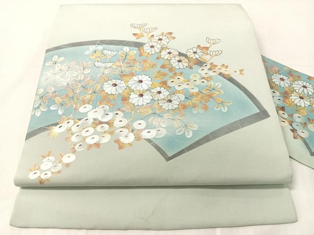 平和屋着物●塩瀬　九寸名古屋帯　手描き　地紙花文　金銀彩　正絹　逸品　CABJ0538vp