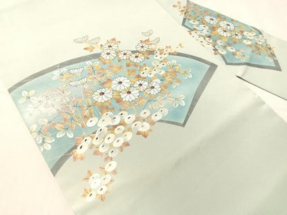 平和屋着物●塩瀬　九寸名古屋帯　手描き　地紙花文　金銀彩　正絹　逸品　CABJ0538vp