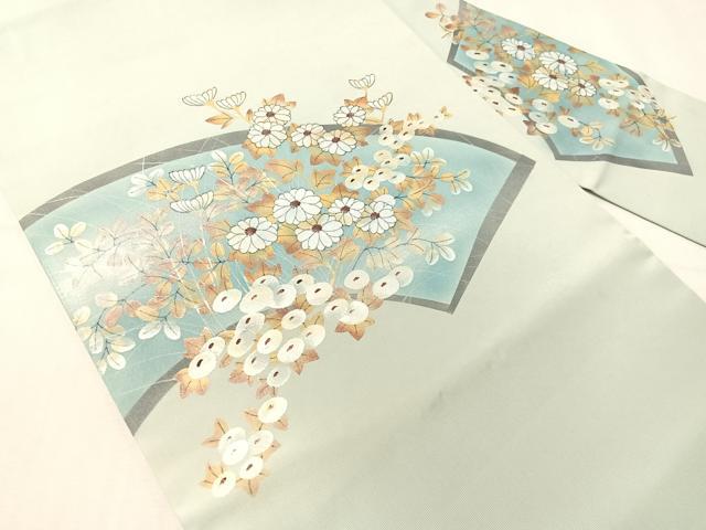 平和屋着物●塩瀬　九寸名古屋帯　手描き　地紙花文　金銀彩　正絹　逸品　CABJ0538vp