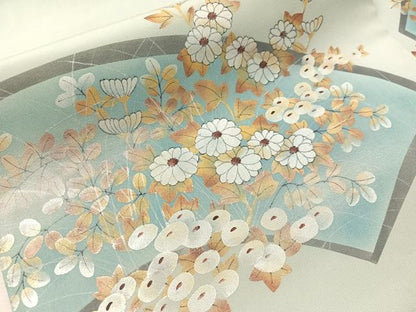 平和屋着物●塩瀬　九寸名古屋帯　手描き　地紙花文　金銀彩　正絹　逸品　CABJ0538vp