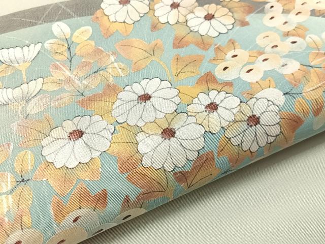 平和屋着物●塩瀬　九寸名古屋帯　手描き　地紙花文　金銀彩　正絹　逸品　CABJ0538vp