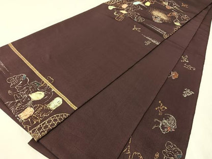 平和屋着物●龍村平蔵製　六通柄　本袋帯　鳥羽絵鳥合錦　金銀糸　正絹　逸品　CABJ0541vp