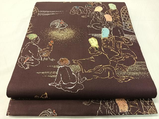 平和屋着物●龍村平蔵製　六通柄　本袋帯　鳥羽絵鳥合錦　金銀糸　正絹　逸品　CABJ0541vp
