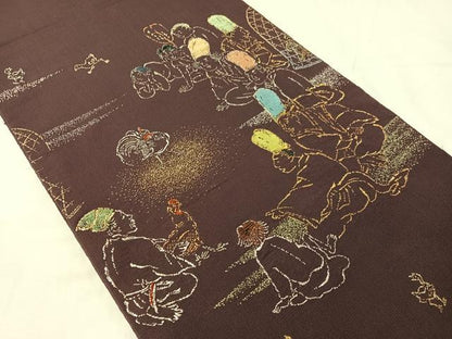 平和屋着物●龍村平蔵製　六通柄　本袋帯　鳥羽絵鳥合錦　金銀糸　正絹　逸品　CABJ0541vp