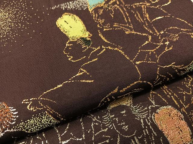 平和屋着物●龍村平蔵製　六通柄　本袋帯　鳥羽絵鳥合錦　金銀糸　正絹　逸品　CABJ0541vp