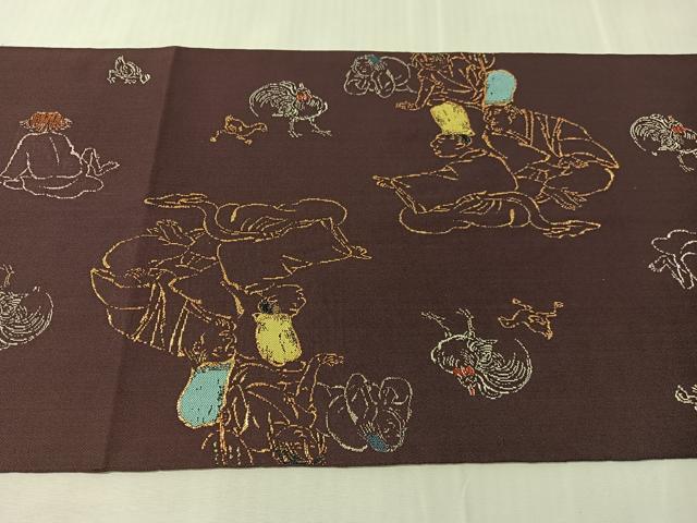 平和屋着物●龍村平蔵製　六通柄　本袋帯　鳥羽絵鳥合錦　金銀糸　正絹　逸品　CABJ0541vp